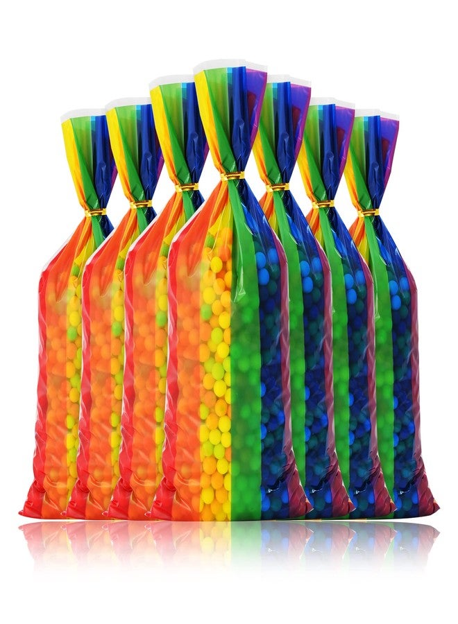 Lecpeting 100 Pcs Rainbow Treat Bags Rainbow Stripes Print Cellophane Candy Bags with Twist Ties for Baby Shower Birthday Party Supplies - Image 4